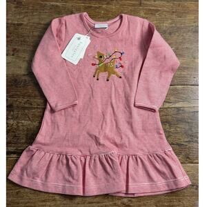 Squiggles by Charlie Stripe Reindeer Pima Cotton L/S Dress with Ruffle NWT 18mo